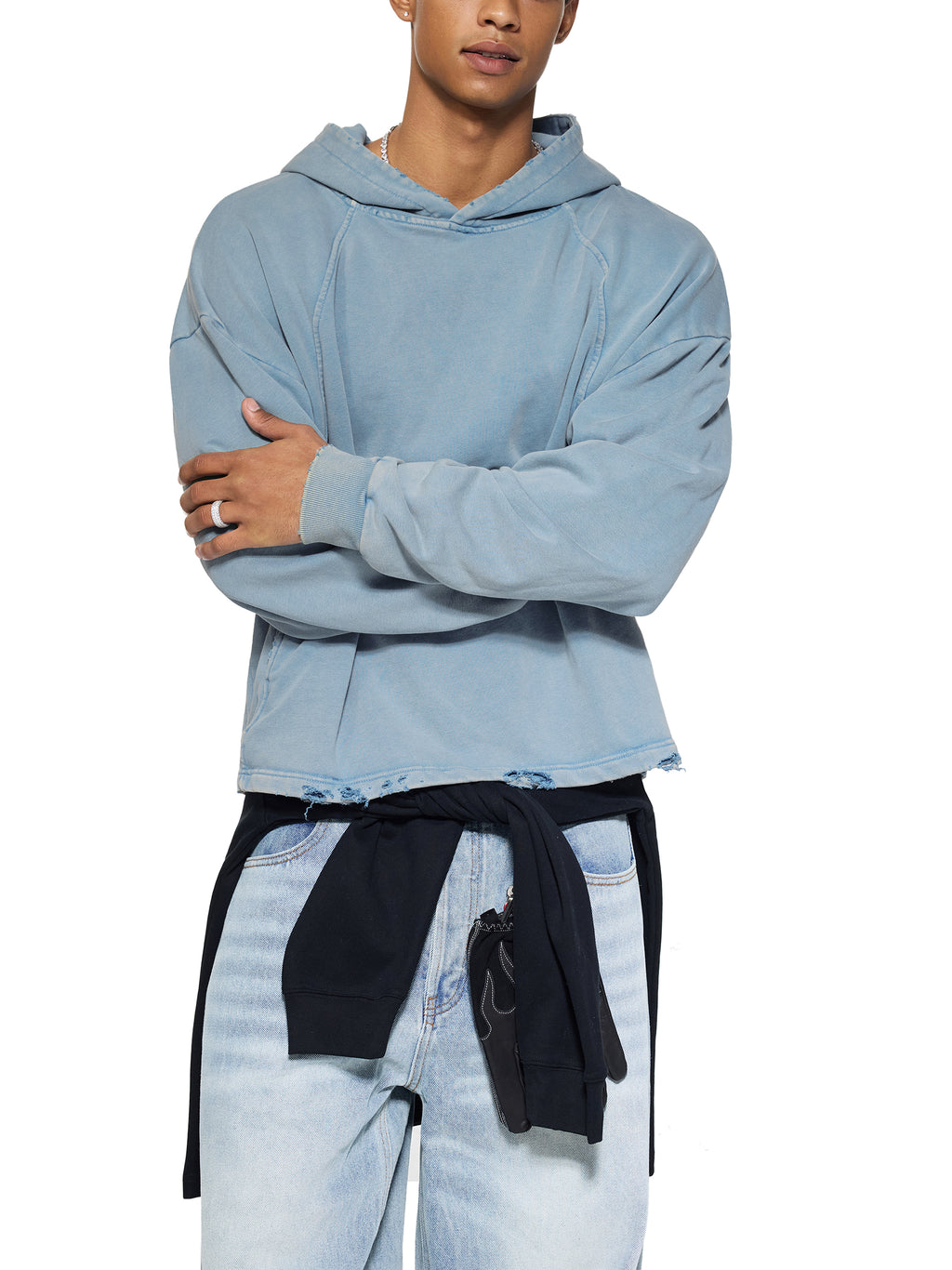 Vintage Washed Frayed-Hem Hoodie